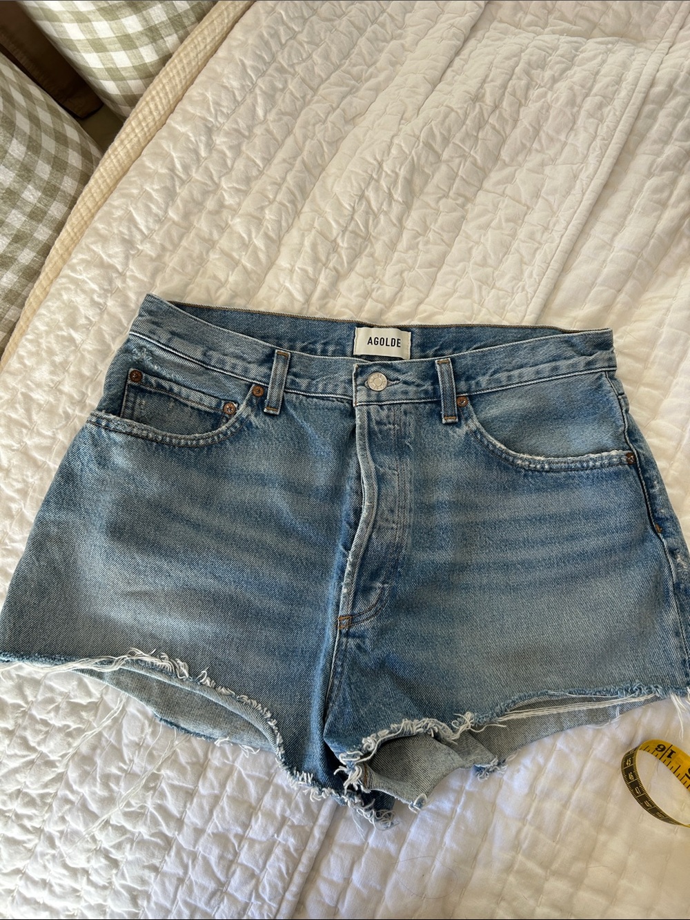 Agolde Light Blue Raw Hem Denim Shorts 31